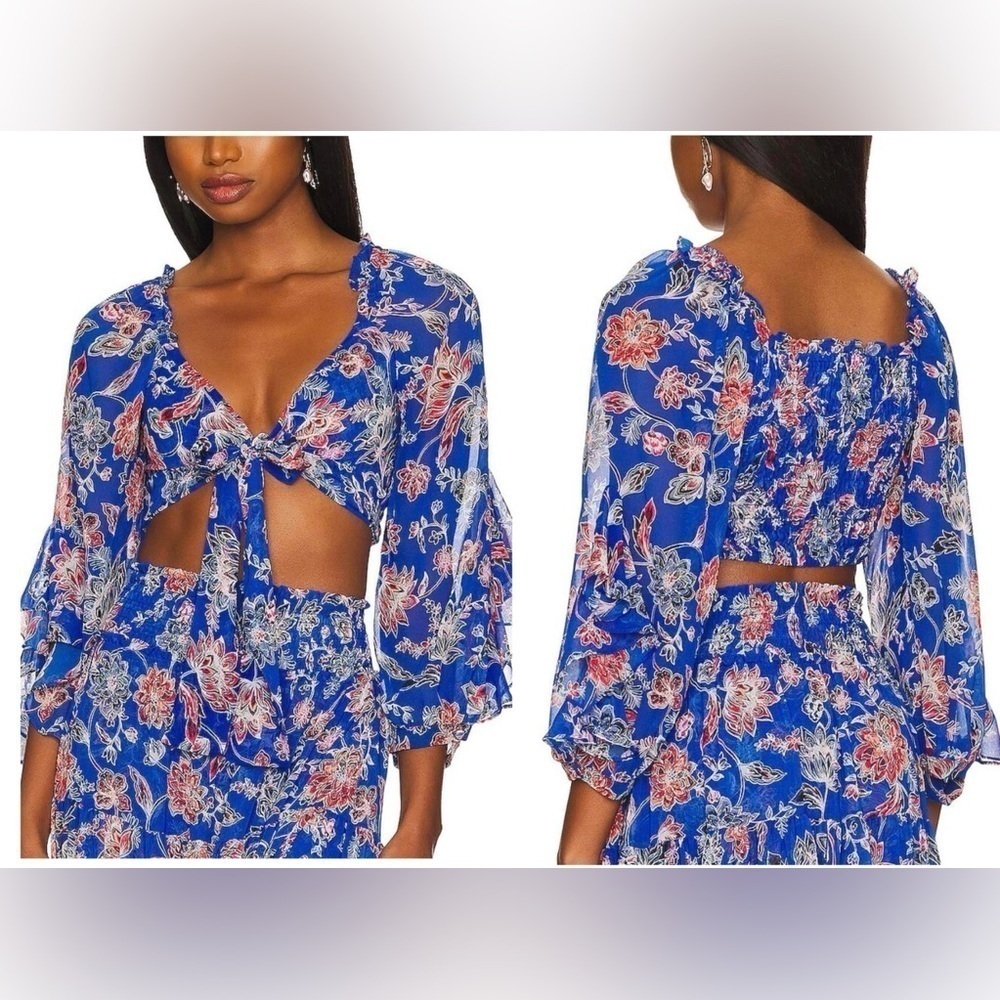 New! MISA Los Angeles Ancora Floral Sireneuse Tie-Front Crop Top 💙 Small NWT!
